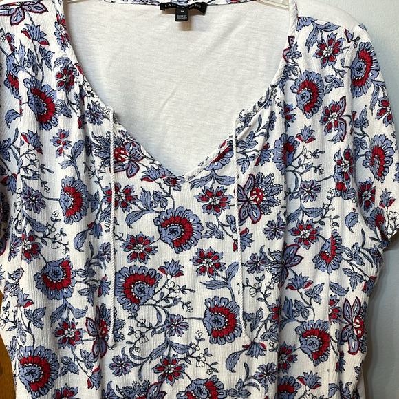 LANE BRYANT UEC Women’s Sz 14 pattern mixed media short sleeve shirt top white - Picture 9 of 10